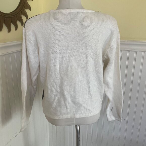 Dress Barn Vintage 90s sweater Large color block beaded knit cardigan - Picture 2 of 6